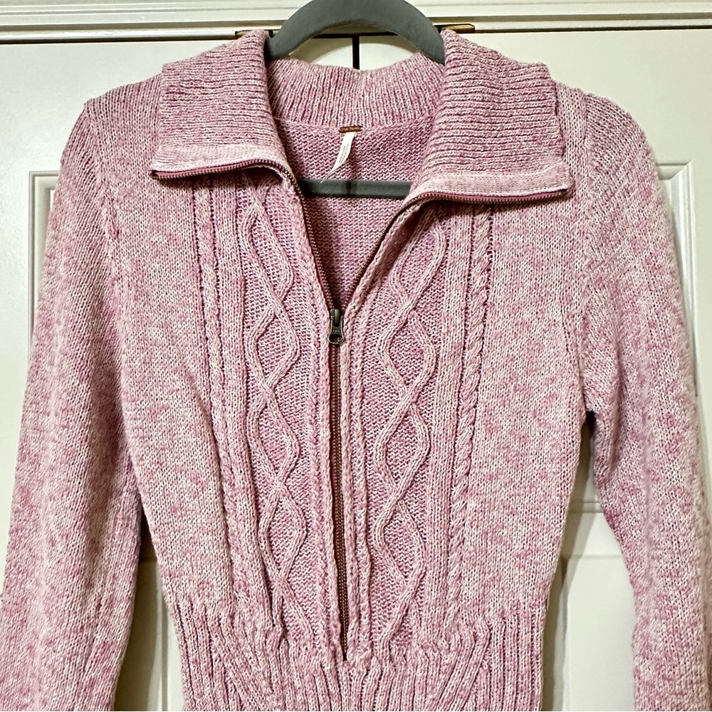 Free People Mont Blanc Pink Knit Sweater Dress Size Large Zip Up - Picture 4 of 8